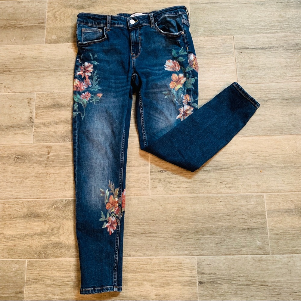 Zara floral detail skinny jeans
